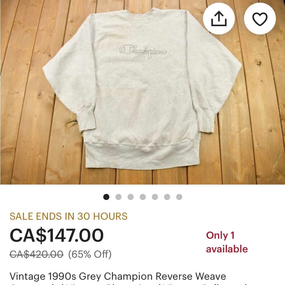 Vintage 1990’s Champion Sweater Crewneck Grey and White